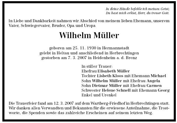 Mueller Wilhelm 1930-2007Todesanzeige